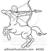 Vector Illustration of a Black and White Line Drawing of the Sagittarius Centaur Archer Zodiac Astrology Sign by AtStockIllustration