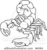 Vector Illustration of a Black and White Line Drawing of the Scorpio Scorpion Zodiac Astrology Sign by AtStockIllustration