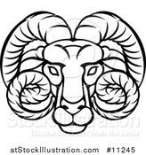 Vector Illustration of a Black and White Lineart Aries Ram Astrology Zodiac Horoscope by AtStockIllustration