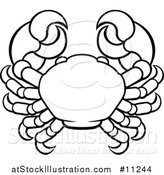 Vector Illustration of a Black and White Lineart Cancer Crab Astrology Zodiac Horoscope by AtStockIllustration