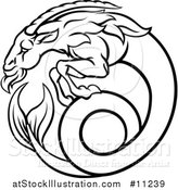 Vector Illustration of a Black and White Lineart Capricorn Sea Goat Astrology Zodiac Horoscope by AtStockIllustration