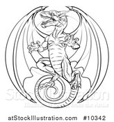 Vector Illustration of a Black and White Lineart Dragon by AtStockIllustration