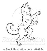 Vector Illustration of a Black and White Lineart Heraldic Rearing Rampant Cat by AtStockIllustration