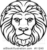 Vector Illustration of a Black and White Lineart Leo Lion Face and Mane Astrology Zodiac Horoscope by AtStockIllustration