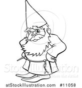 Vector Illustration of a Black and White Lineart Old Wizard by AtStockIllustration