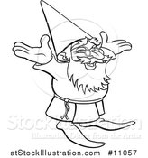 Vector Illustration of a Black and White Lineart Old Wizard Cheering by AtStockIllustration
