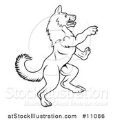 Vector Illustration of a Black and White Lineart Rearing Rampant Dog by AtStockIllustration