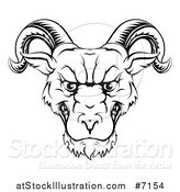 Vector Illustration of a Black and White Lineart Snarling Ram Head by AtStockIllustration