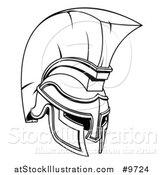 Vector Illustration of a Black and White Lineart Spartan or Trojan Helmet by AtStockIllustration