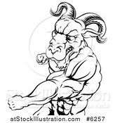 Vector Illustration of a Black and White Mad Muscular Ram Man Punching by AtStockIllustration