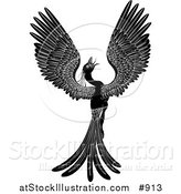 Vector Illustration of a Black and White Majestic Phoenix Fantasy Bird Opening Its Wings by AtStockIllustration