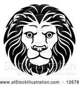 Vector Illustration of a Black and White Male Lion Head by AtStockIllustration