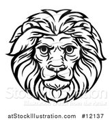 Vector Illustration of a Black and White Male Lion Head Mascot by AtStockIllustration