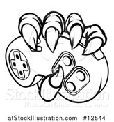 Vector Illustration of a Black and White Monster Claws Gripping a Video Game Controller by AtStockIllustration