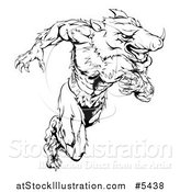 Vector Illustration of a Black and White Muscular Aggressive Boar Mascot Running Upright by AtStockIllustration