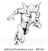 Vector Illustration of a Black and White Muscular Aggressive Elephant Man Mascot Running Upright by AtStockIllustration
