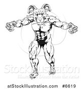 Vector Illustration of a Black and White Muscular Angry Ram with Claws Bared by AtStockIllustration