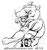 Vector Illustration of a Black and White Muscular Boar Man Punching by AtStockIllustration