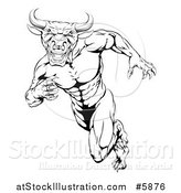 Vector Illustration of a Black and White Muscular Bull Man Mascot Running Upright by AtStockIllustration