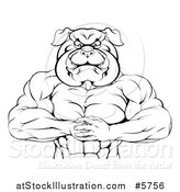 Vector Illustration of a Black and White Muscular Bulldog Man Punching One Fist into a Palm by AtStockIllustration