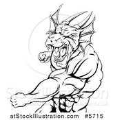 Vector Illustration of a Black and White Muscular Dragon Man Punching by AtStockIllustration