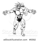 Vector Illustration of a Black and White Muscular Fierce Horse Mascot with Claws by AtStockIllustration