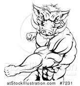 Vector Illustration of a Black and White Muscular Fighting Boar Man Punching by AtStockIllustration