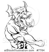 Vector Illustration of a Black and White Muscular Fighting Welsh Dragon Man Punching by AtStockIllustration