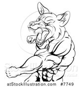 Vector Illustration of a Black and White Muscular Fox Man Mascot Punching from the Hips up by AtStockIllustration