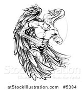 Vector Illustration of a Black and White Muscular Male Guardian Angel with a Sword by AtStockIllustration