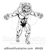 Vector Illustration of a Black and White Muscular Male Lion Mascot by AtStockIllustration