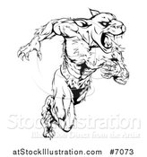 Vector Illustration of a Black and White Muscular Panther Mascot Running Upright by AtStockIllustration