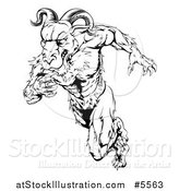 Vector Illustration of a Black and White Muscular Ram Running Upright by AtStockIllustration