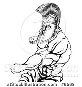 Vector Illustration of a Black and White Muscular Strong Spartan Warrior Mascot Punching by AtStockIllustration