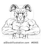 Vector Illustration of a Black and White Muscular Tough Angry Ram Man Punching One Fist into a Palm by AtStockIllustration