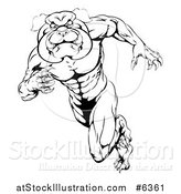 Vector Illustration of a Black and White Muscular Tough Bulldog Man Mascot Sprinting Upright by AtStockIllustration