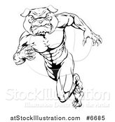 Vector Illustration of a Black and White Muscular Tough Bulldog Man Mascot Sprinting Upright to the Left by AtStockIllustration