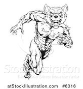Vector Illustration of a Black and White Muscular Wolf Man Sprinting by AtStockIllustration