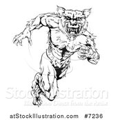 Vector Illustration of a Black and White Muscular Wolf Man Sprinting Upright by AtStockIllustration