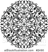 Vector Illustration of a Black and White Ornate Floral Circle Tattoo by AtStockIllustration