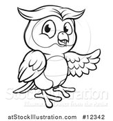 Vector Illustration of a Black and White Owl Mascot Presenting by AtStockIllustration