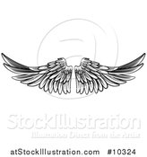 Vector Illustration of a Black and White Pair of Feathered Wings in Woodcut Style by AtStockIllustration