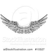 Vector Illustration of a Black and White Pair of Feathered Wings in Woodcut Style by AtStockIllustration