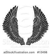 Vector Illustration of a Black and White Pair of Feathered Wings in Woodcut Style by AtStockIllustration