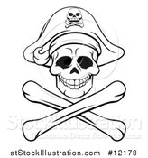 Vector Illustration of a Black and White Pirate Skull and Crossbones Jolly Roger by AtStockIllustration