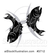 Vector Illustration of a Black and White Pisces Zodiac Astrology Fish and Symbol by AtStockIllustration