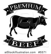 Vector Illustration of a Black and White Premium Beef Food Banners and Cow by AtStockIllustration