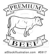Vector Illustration of a Black and White Premium Beef Food Banners and Cow by AtStockIllustration