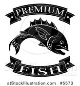 Vector Illustration of a Black and White Premium Food Banners and Fish by AtStockIllustration