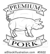 Vector Illustration of a Black and White Premium Pork Food Banners and Pig by AtStockIllustration